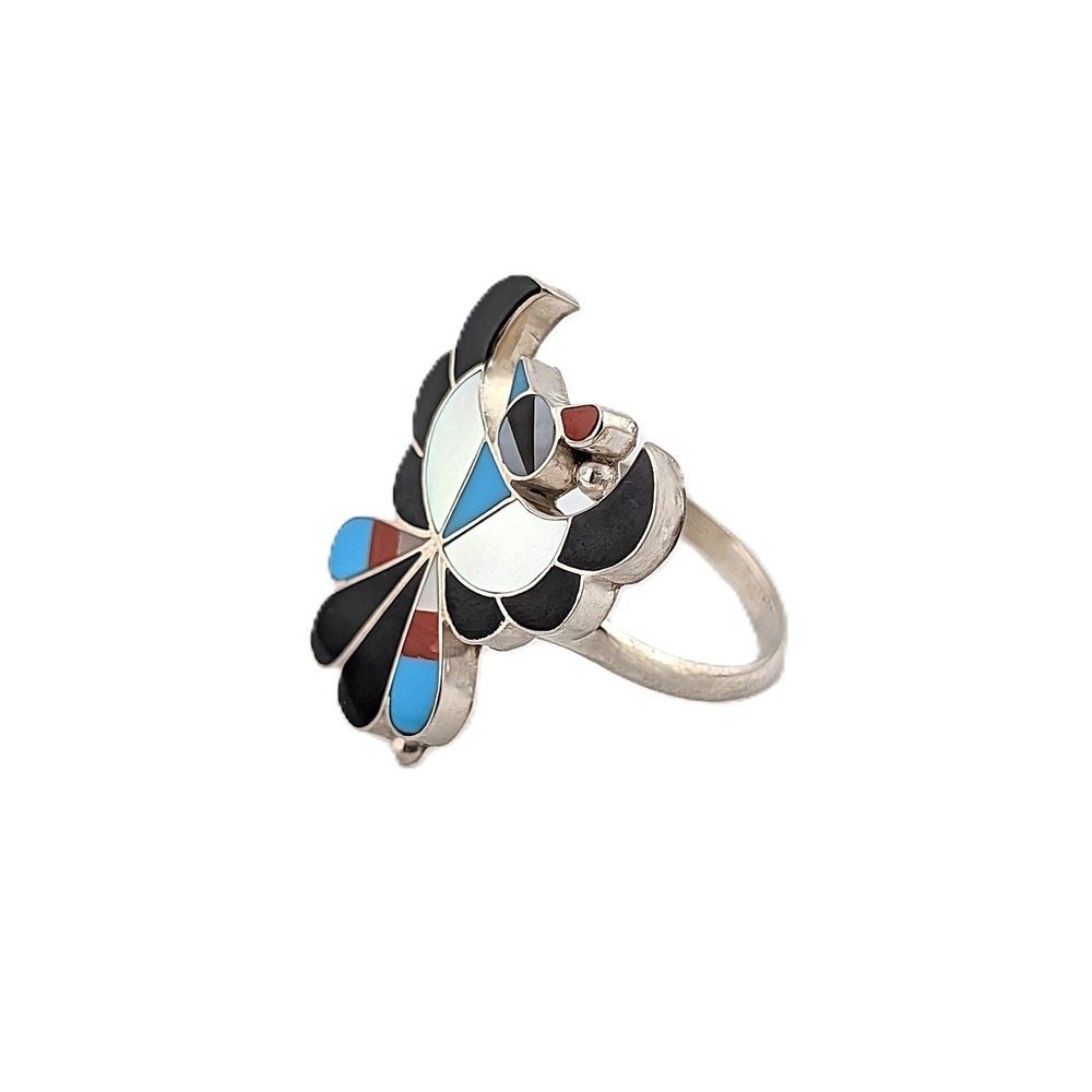 Handmade Zuni Ring Size 7.75US - Thunderbird Women's Southwest Jewelry Signed * - Picture 3 of 7
